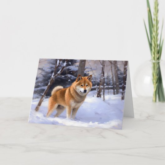 Shiba Inu Laat Het Sneeuw Kerstmis Kaart (Voorkant)