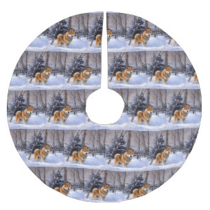 Shiba Inu Laat Het Sneeuw Kerstmis Kerstboom Rok