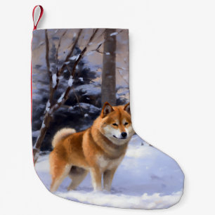 Shiba Inu Laat Het Sneeuw Kerstmis Kleine Kerstsok