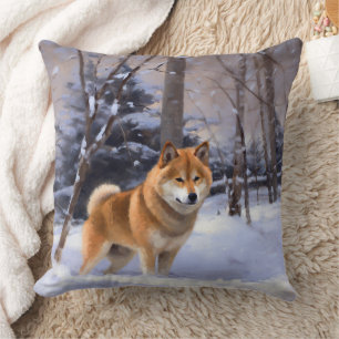 Shiba Inu Laat Het Sneeuw Kerstmis Kussen
