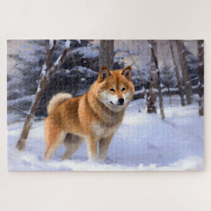 Shiba Inu Laat Het Sneeuw Kerstmis Legpuzzel