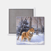 Shiba Inu Laat Het Sneeuw Kerstmis Magneet (Voorkant / Achterkant)