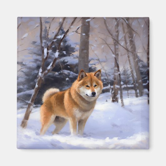 Shiba Inu Laat Het Sneeuw Kerstmis Magneet (Voorkant)