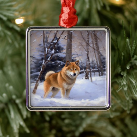 Shiba Inu Laat Het Sneeuw Kerstmis Metalen Ornament (Boom)