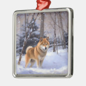 Shiba Inu Laat Het Sneeuw Kerstmis Metalen Ornament (Links)
