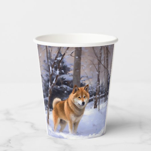Shiba Inu Laat Het Sneeuw Kerstmis Papieren Bekers (Achterkant)