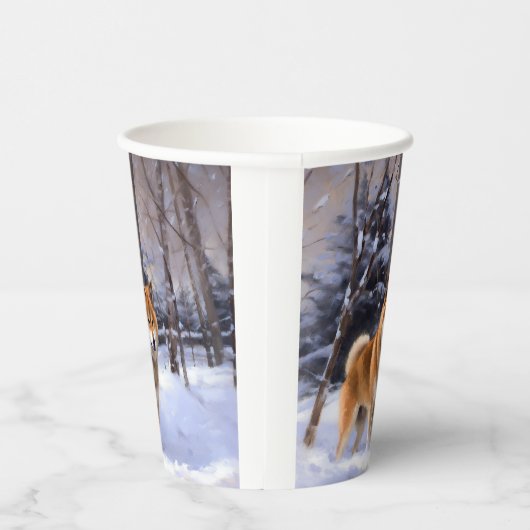 Shiba Inu Laat Het Sneeuw Kerstmis Papieren Bekers (Rechts)