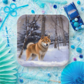 Shiba Inu Laat Het Sneeuw Kerstmis Papieren Bordje (Feest)