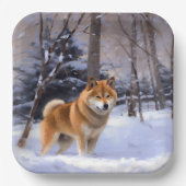Shiba Inu Laat Het Sneeuw Kerstmis Papieren Bordje (Voorkant)