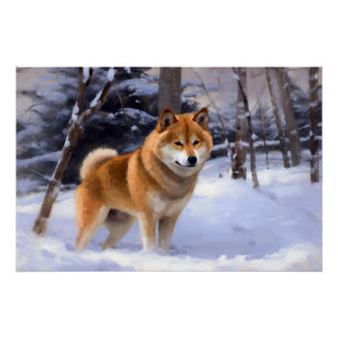 Shiba Inu Laat Het Sneeuw Kerstmis Perfect Poster