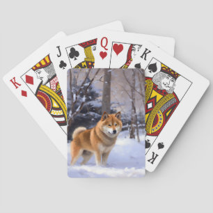 Shiba Inu Laat Het Sneeuw Kerstmis Pokerkaarten