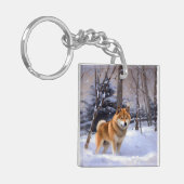 Shiba Inu Laat Het Sneeuw Kerstmis Sleutelhanger (Voorkant Links)
