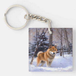 Shiba Inu Laat Het Sneeuw Kerstmis Sleutelhanger