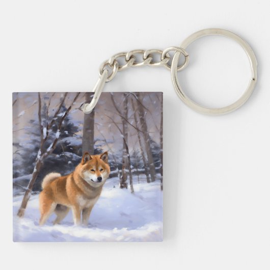 Shiba Inu Laat Het Sneeuw Kerstmis Sleutelhanger (Achterkant)