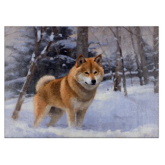 Shiba Inu Laat Het Sneeuw Kerstmis Snijplank (Voorkant)
