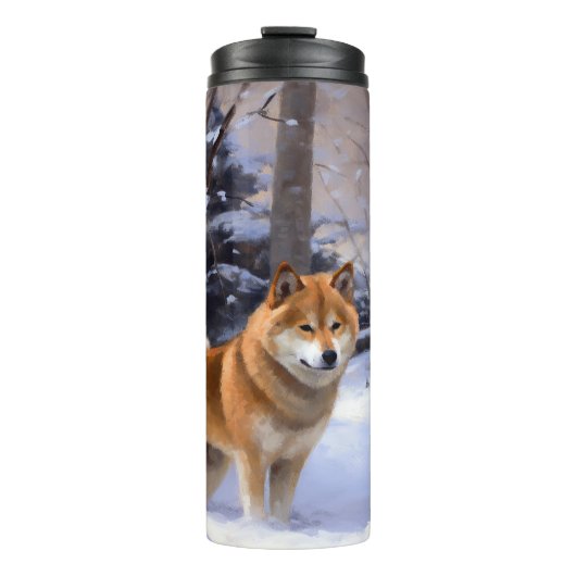 Shiba Inu Laat Het Sneeuw Kerstmis Thermosbeker (Voorkant)