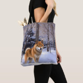 Shiba Inu Laat Het Sneeuw Kerstmis Tote Bag (Dichtbij)