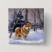 Shiba Inu Laat Het Sneeuw Kerstmis Vierkante Button 5,1 Cm (Voorkant)