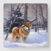 Shiba Inu Laat Het Sneeuw Kerstmis Vierkante Klok (Voorkant)