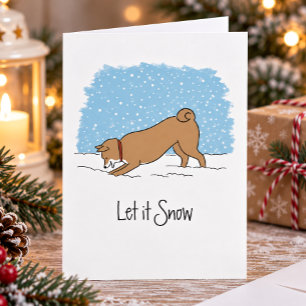 Shiba Inu Laat het Sneeuwen - Gelukkig Kersthuisdi Feestdagen Kaart