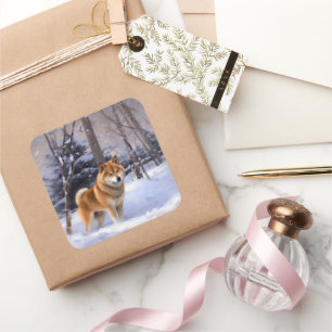 Shiba Inu Laat het Sneeuwen Kerstmis Vierkante Sticker