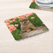 Shiba Inu Lente Bloemen Kartonnen Onderzetters (Gebogen)
