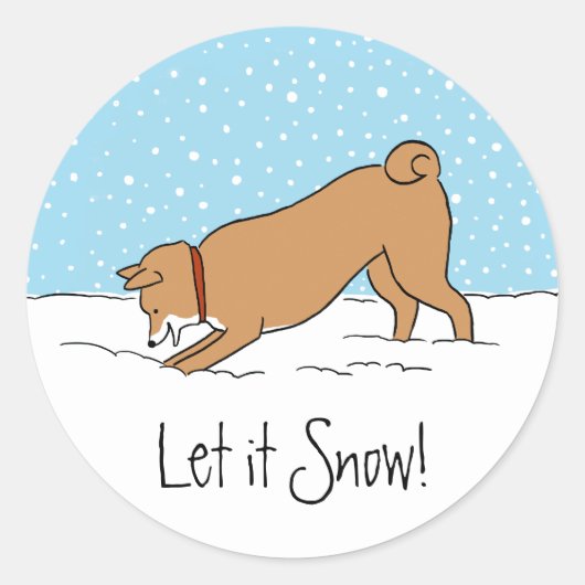 Shiba Inu Let it Snow - Fun Dog Kerstfeestdag Ronde Sticker (Voorkant)