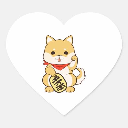 Shiba Inu Lucky Cat Pose Hart Sticker (Voorkant)