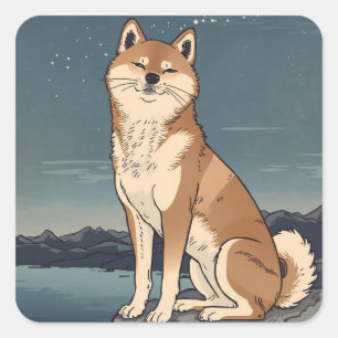Shiba Inu Maneschijn Sticker in Japanse Stijl