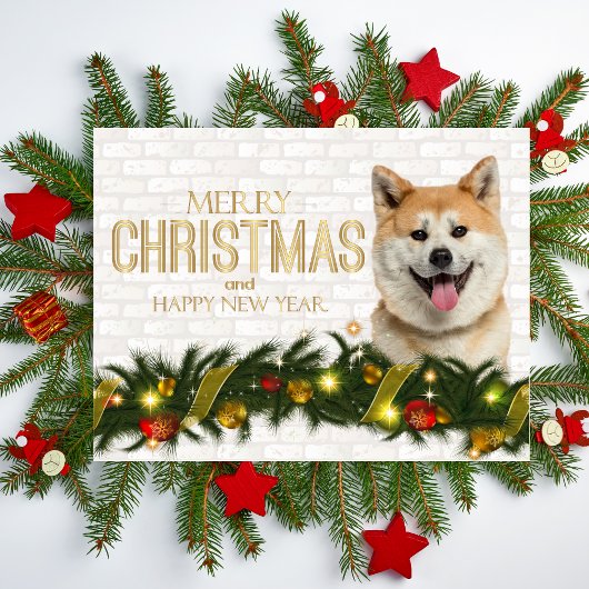 Shiba Inu Merry Happy Nieuwjaar Feestdagenkaart