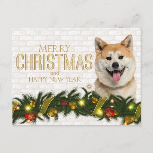 Shiba Inu Merry Happy Nieuwjaar Feestdagenkaart (Voorkant)