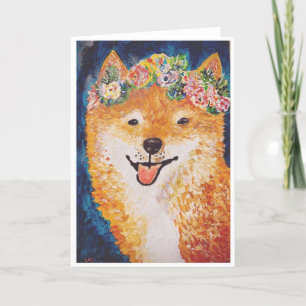 Shiba Inu met bloemenslinger Kaart<Blank Inside>