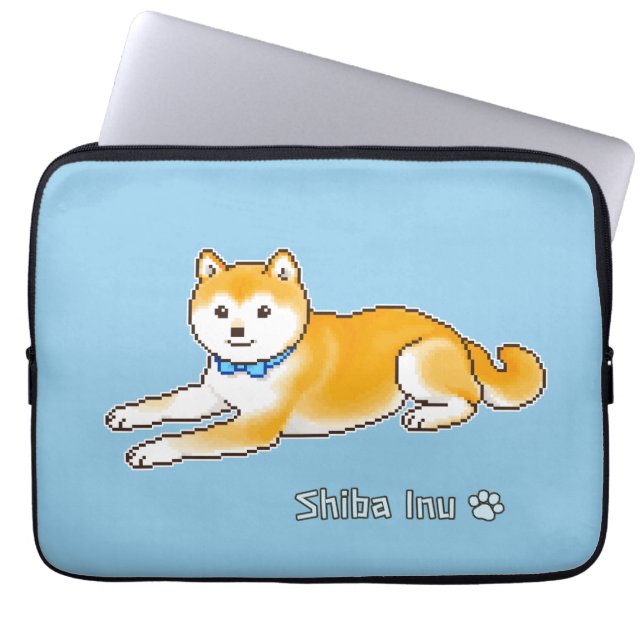 Shiba Inu met een lichtblauwe kraag Laptop Sleeve (Voorkant)