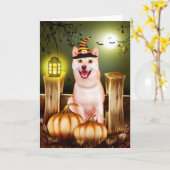 Shiba Inu met heks Pet Halloween Kaart (Gele Bloem)