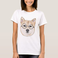 Shiba Inu met overmaatse ronde omhulde bril
