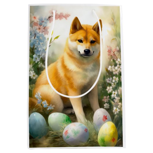 Shiba Inu met paaseieren vakantie Medium Cadeauzakje (Voorkant)