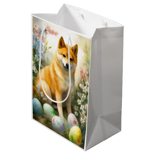 Shiba Inu met paaseieren vakantie Medium Cadeauzakje (Achterkant Gekanteld)