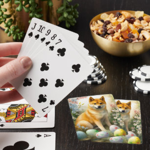 Shiba Inu met paaseieren vakantie Pokerkaarten