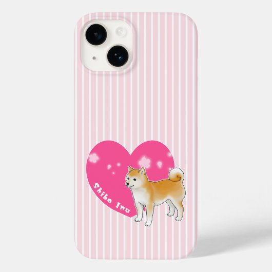 Shiba Inu met roze hart en stripes Case-Mate iPhone Case (Achterkant)