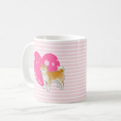 Shiba Inu met roze hart en stripes Koffiemok (Voorkant links)
