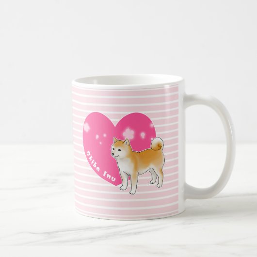 Shiba Inu met roze hart en stripes Koffiemok (Rechts)