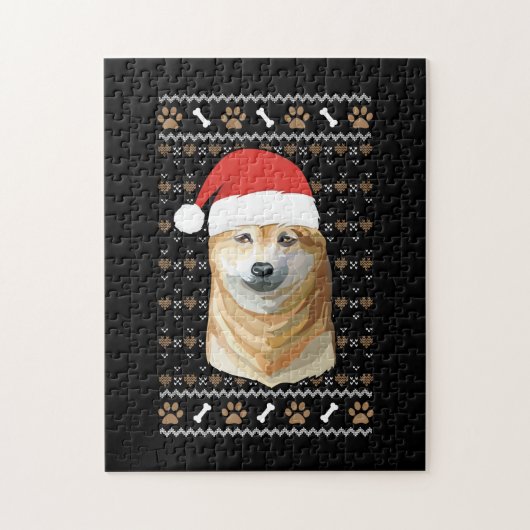 Shiba Inu met Santa Hat Ugly Merry Kerstmis Legpuzzel (Verticaal)