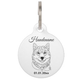 Shiba Inu Minimalist Line Art Personalized Tag Huisdierpenning