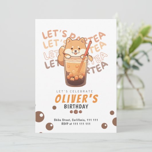 Shiba Inu Modern verjaardagsfeest voor Kind Bedankkaart (Staand voorkant)