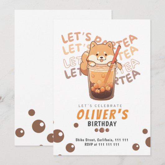 Shiba Inu Modern verjaardagsfeest voor Kind Bedankkaart (Voorkant / Achterkant)