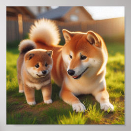 Shiba Inu moeder en haar puppy Poster