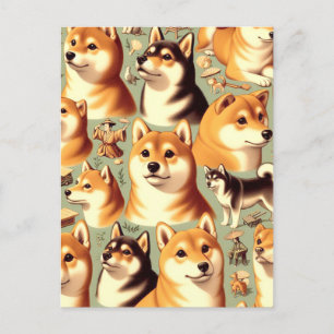  Shiba Inu naadloos patroon Briefkaart