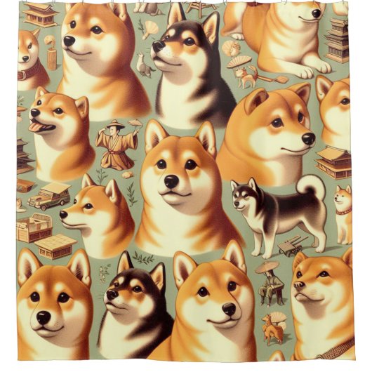  Shiba Inu naadloos patroon Douchegordijn (Voorkant)
