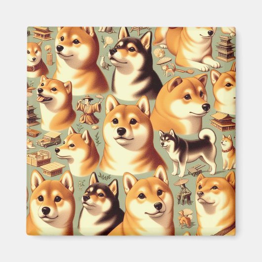  Shiba Inu naadloos patroon Magneet (Voorkant)