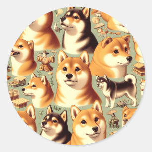  Shiba Inu naadloos patroon Ronde Sticker